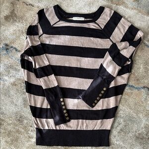 “IF IT WERE ME” Black and Tan Striped Sweater with decorative snaps.